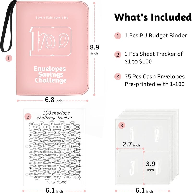 RONMONG 100 Envelope Challenge Binder, 2025 Upgrade 100 Envelopes Money Saving Challenge, Savings Challenges Book with Challenge Tracker to Save $5,050 - Image 2